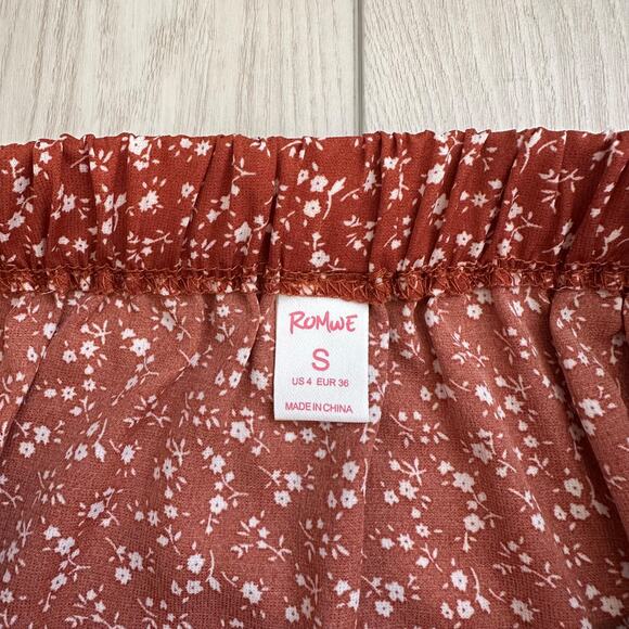 Burnt orange ruffle tiered floral mini skirt small - Picture 2 of 2